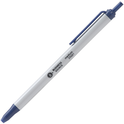 Business Source Retractable Ballpoint Pens Medium Pen Point - Retractable - Blue Ink - Gray Barrel - 1 Dozen (BSN25051)