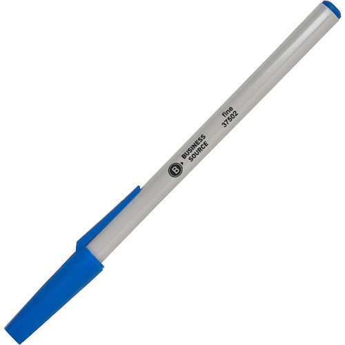 Business Source Fine Point Ballpoint Stick Pens Fine Pen Point - Blue Ink - Light Gray Barrel - Stainless Steel Tip - 1 Dozen (BSN37502)