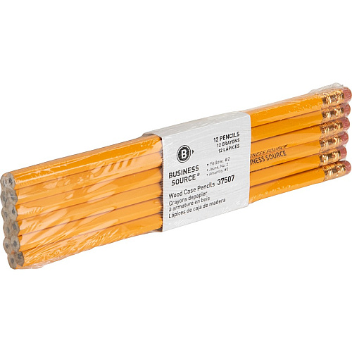 Business Source Woodcase No. 2 Pencils #2 - Yellow Wood Barrel - 1 Dozen (BSN37507)