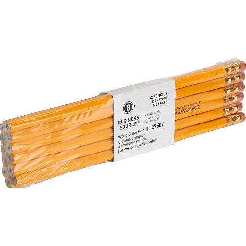 Business Source Woodcase No. 2 Pencils #2 - Yellow Wood Barrel - 1 Dozen (BSN37507)