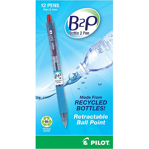 Pilot Bottle to Pen (B2P) B2P Recycled Retractable Ballpoint Pens 0.7 mm Fine Pen Point - Refillable - Retractable - Red Ink - Gel-based - Plastic Barrel - 1 Dozen (32602)