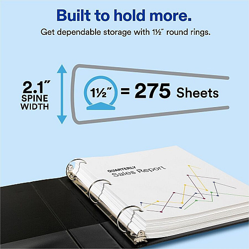 Avery&reg; Standard Binder, 1.5" Round Rings, Color May Vary 1 1/2" Binder Capacity - Letter - 8 1/2" x 11" Sheet Size - 275 Sheet Capacity - 2 1/10" Spine Width - 3 x 1.50" Ring - Fastener: Round Ring - Pocket: 2, Internal - Polypropylene - Black (11778)