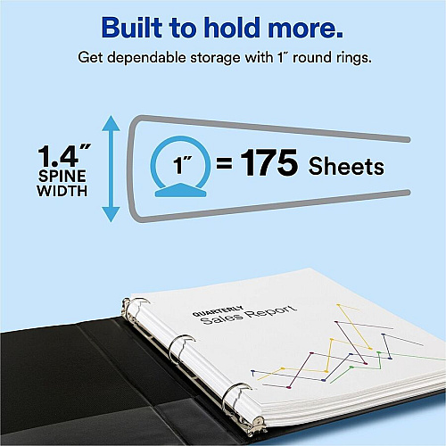 Avery&reg; Standard Binder, 1" Round Rings, Color May Vary 1" Binder Capacity - Letter - 8 1/2" x 11" Sheet Size - 175 Sheet Capacity - 1 2/5" Spine Width - 3 x 1" Ring - Fastener: Round Ring - Pocket: 2, Internal - Polypropylene - Black, Pacific  (11718)