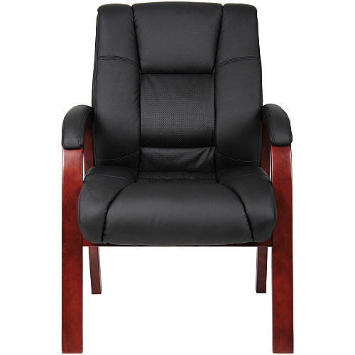 Boss Mid Back Guest Chair Black Seat Color - Vinyl Seat Material - Cherry Frame Color - Wood Frame Material - Four-legged Base - 1 Each (B8999C)