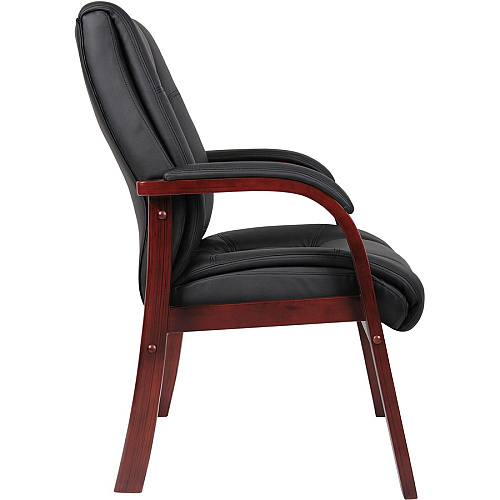 Boss Mid Back Guest Chair Black Seat Color - Vinyl Seat Material - Cherry Frame Color - Wood Frame Material - Four-legged Base - 1 Each (B8999C)