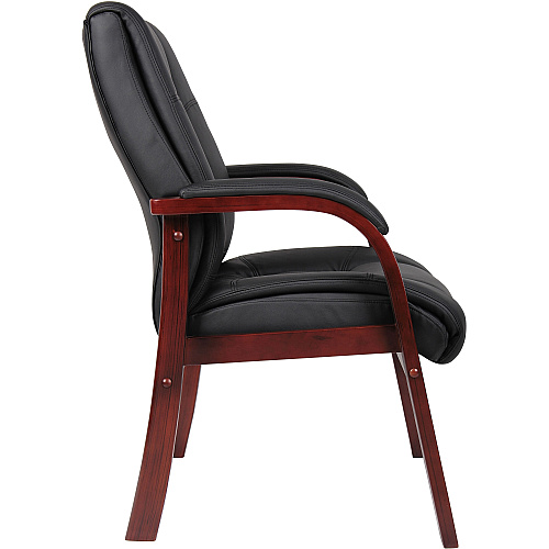 Boss Mid Back Guest Chair Black Seat Color - Vinyl Seat Material - Cherry Frame Color - Wood Frame Material - Four-legged Base - 1 Each (B8999C)