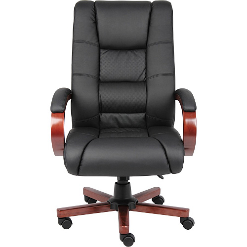 Boss CaressoftPlus High-Back Executive Chair Black Seat Color - Vinyl Seat Material - Black, Cherry Wood Frame Color - Wood Frame Material - 5-star Base - 1 Each (B8991C)