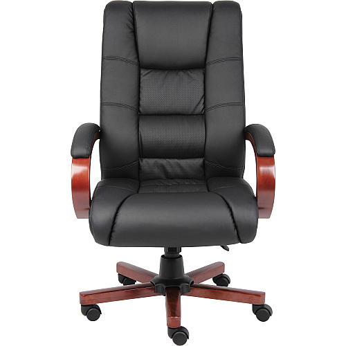 Boss CaressoftPlus High-Back Executive Chair Black Seat Color - Vinyl Seat Material - Black, Cherry Wood Frame Color - Wood Frame Material - 5-star Base - 1 Each (B8991C)