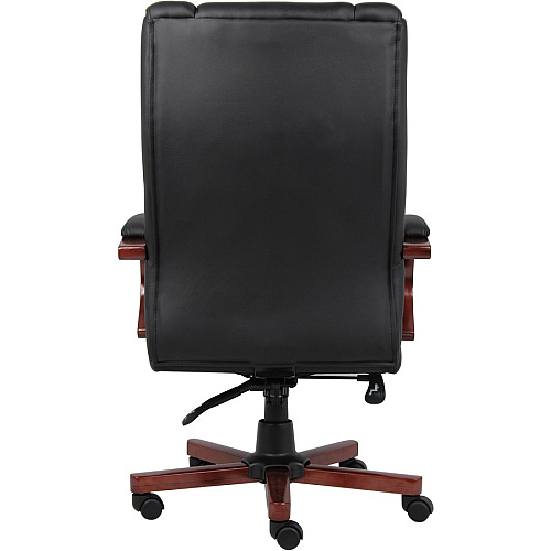 Boss CaressoftPlus High-Back Executive Chair Black Seat Color - Vinyl Seat Material - Black, Cherry Wood Frame Color - Wood Frame Material - 5-star Base - 1 Each (B8991C)