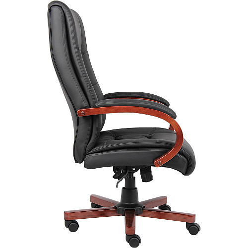 Boss CaressoftPlus High-Back Executive Chair Black Seat Color - Vinyl Seat Material - Black, Cherry Wood Frame Color - Wood Frame Material - 5-star Base - 1 Each (B8991C)