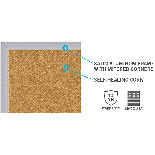 Ghent Natural Cork Bulletin Board with Aluminum Frame 48" Board Height x 48" Board Width - Natural Cork, Fiberboard Surface - Self-healing, Laminated, Long Lasting, Rigid - Satin Aluminum Frame - 1 Each - TAA Compliant (AK44)