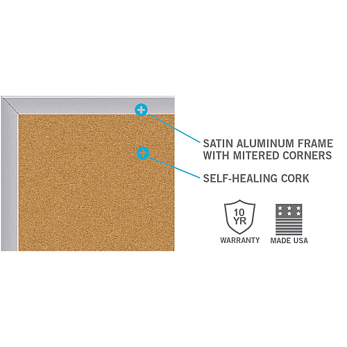 Ghent Natural Cork Bulletin Board with Aluminum Frame 48" Board Height x 12 ft Board Width - Natural Cork, Fiberboard Surface - Self-healing, Laminated, Long Lasting, Rigid - Satin Aluminum Frame - 1 Each - TAA Compliant (AK412)