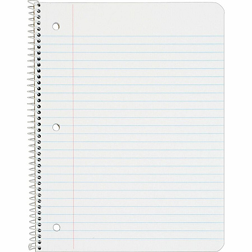 TOPS Wide Rule 1-subject Spiral Notebook 100 Sheets - Wire Bound - 10 1/2" x 8" Sheet Size - 0.25" Height x 8" Width x 10.5" Length - Assorted Paper - Black Card Stock, Red, Blue, Green, Purple Cover - Perforated, Subject, Easy Tear, Durable Cover (65031)