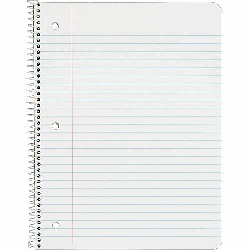 TOPS Wide Rule 1-subject Spiral Notebook 100 Sheets - Wire Bound - 10 1/2" x 8" Sheet Size - 0.25" Height x 8" Width x 10.5" Length - Assorted Paper - Black Card Stock, Red, Blue, Green, Purple Cover - Perforated, Subject, Easy Tear, Durable Cover (65031)