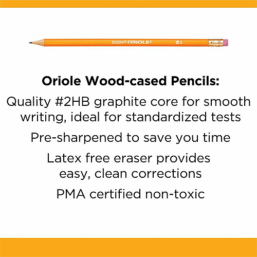 Dixon Oriole HB No. 2 Pencils Black Lead - #2 - Yellow Wood Barrel - 144 / Box (12866)