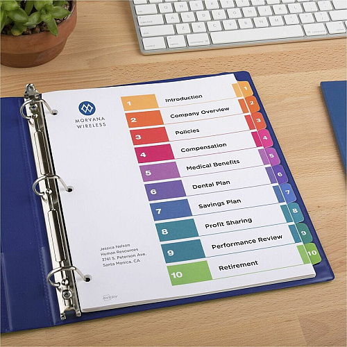 Avery Dividers, 10 Tabs, Ready Index 30 x Divider(s) - 30 Tab(s) - Digit - 1-10 - 10 Tab(s)/Set - 8.5" Divider Width x 11" Divider Length - 3 Hole Punched - White Paper Divider - Multicolor Paper Tab(s) - 0% - Hole-punched, Printable, Re (3 Sets of 11072)