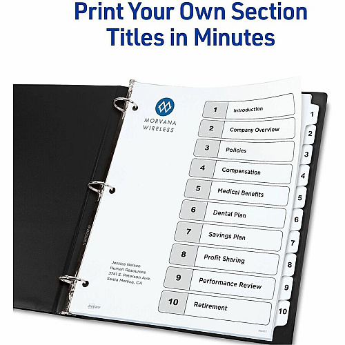 Avery Dividers, 10 Tabs, Ready Index 30 x Divider(s) - 30 Tab(s) - Digit - 1-10 - 10 Tab(s)/Set - 8.5" Divider Width x 11" Divider Length - 3 Hole Punched - White Paper Divider - White Paper Tab(s) - 0% - Hole-punched, Printable, Hole Re (3 Sets of 11077)
