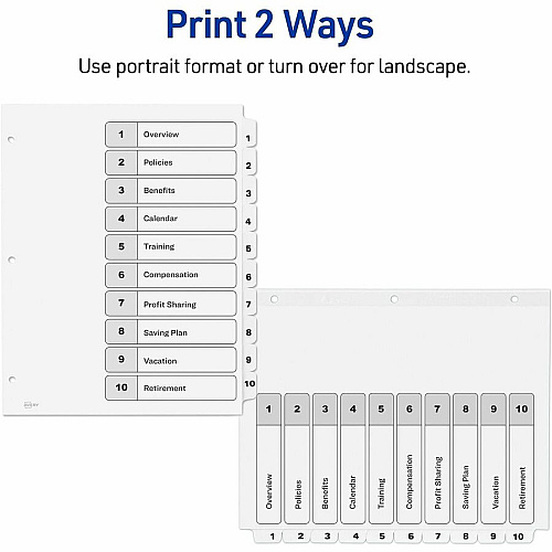 Avery Dividers, 10 Tabs, Ready Index 30 x Divider(s) - 30 Tab(s) - Digit - 1-10 - 10 Tab(s)/Set - 8.5" Divider Width x 11" Divider Length - 3 Hole Punched - White Paper Divider - White Paper Tab(s) - 0% - Hole-punched, Printable, Hole Re (3 Sets of 11077)
