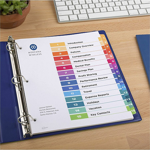 Avery Dividers, 15 Tabs, Ready Index, 45 x Divider(s) - 45 Tab(s) - Digit - 1-15 - 15 Tab(s)/Set - 8.5" Divider Width x 11" Divider Length - 3 Hole Punched - White Paper Divider - Multicolor Paper Tab(s) - Hole-punched, Printable, Reinfo (3 Sets of 11074)