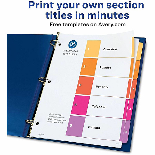 Avery Dividers, 5 Tabs, Ready Index 15 x Divider(s) - 15 Tab(s) - Digit - 1-5 - 5 Tab(s)/Set - 8.5" Divider Width x 11" Divider Length - 3 Hole Punched - White Paper Divider - Multicolor Paper Tab(s) - Hole-punched, Printable, Reinforced (3 Sets of 11070)