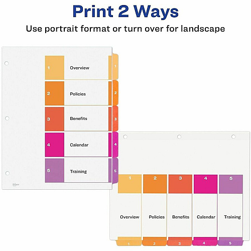 Avery Dividers, 5 Tabs, Ready Index 15 x Divider(s) - 15 Tab(s) - Digit - 1-5 - 5 Tab(s)/Set - 8.5" Divider Width x 11" Divider Length - 3 Hole Punched - White Paper Divider - Multicolor Paper Tab(s) - Hole-punched, Printable, Reinforced (3 Sets of 11070)