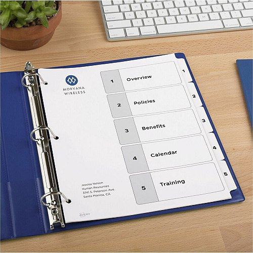 Avery Dividers, 5 Tabs, Ready Index 15 x Divider(s) - 15 Tab(s) - Digit - 1-5 - 5 Tab(s)/Set - 8.5" Divider Width x 11" Divider Length - 3 Hole Punched - White Paper Divider - White Paper Tab(s) - 0% - Hole-punched, Printable, Sturdy, Ho (3 Sets of 11075)