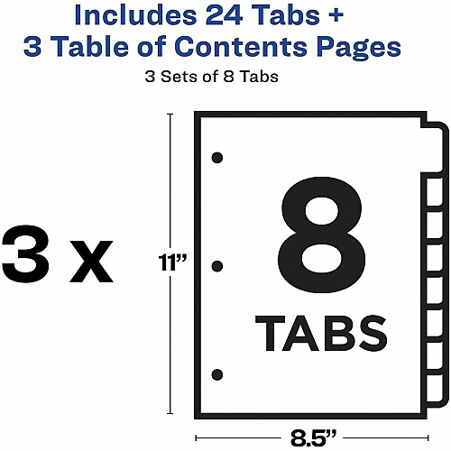 Avery Dividers, 8 Tabs, Ready Index 24 x Divider(s) - 24 Tab(s) - Digit - 1-8 - 8 Tab(s)/Set - 8.5" Divider Width x 11" Divider Length - 3 Hole Punched - White Paper Divider - Multicolor Paper Tab(s) - Hole-punched, Printable, Reinforced (3 Sets of 11071)