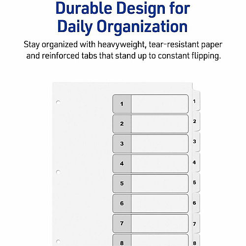 Avery Dividers, 8 Tabs, Ready Index 24 x Divider(s) - 24 Tab(s) - Digit - 1-8 - 8 Tab(s)/Set - 8.5" Divider Width x 11" Divider Length - 3 Hole Punched - White Paper Divider - White Paper Tab(s) - Hole-punched, Printable, Pre-printed, He (3 Sets of 11076)