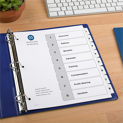Avery Dividers, 8 Tabs, Ready Index 24 x Divider(s) - 24 Tab(s) - Digit - 1-8 - 8 Tab(s)/Set - 8.5" Divider Width x 11" Divider Length - 3 Hole Punched - White Paper Divider - White Paper Tab(s) - Hole-punched, Printable, Pre-printed, He (3 Sets of 11076)