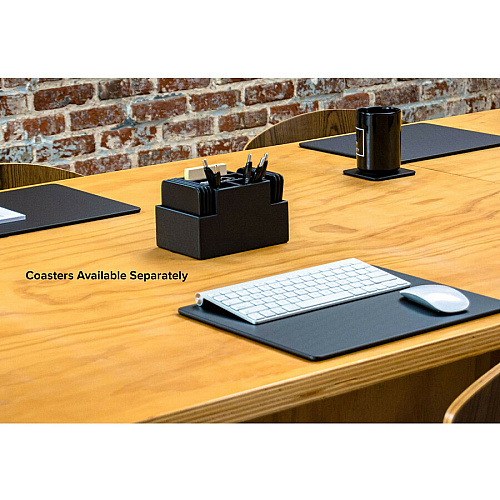 Dacasso Black Leather Desk Supply Organizer 8 x Coaster - 6 Compartment(s) - Desktop - Black - Top Grain Leather, Velveteen - 1 Each (A1048)
