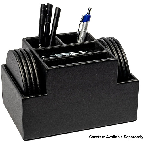 Dacasso Black Leather Desk Supply Organizer 8 x Coaster - 6 Compartment(s) - Desktop - Black - Top Grain Leather, Velveteen - 1 Each (A1048)