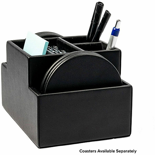 Dacasso Black Leather Desk Supply Organizer 8 x Coaster - 6 Compartment(s) - Desktop - Black - Top Grain Leather, Velveteen - 1 Each (A1048)