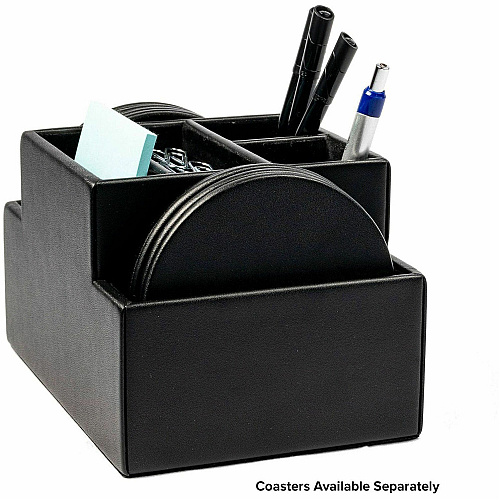 Dacasso Black Leather Desk Supply Organizer 8 x Coaster - 6 Compartment(s) - Desktop - Black - Top Grain Leather, Velveteen - 1 Each (A1048)