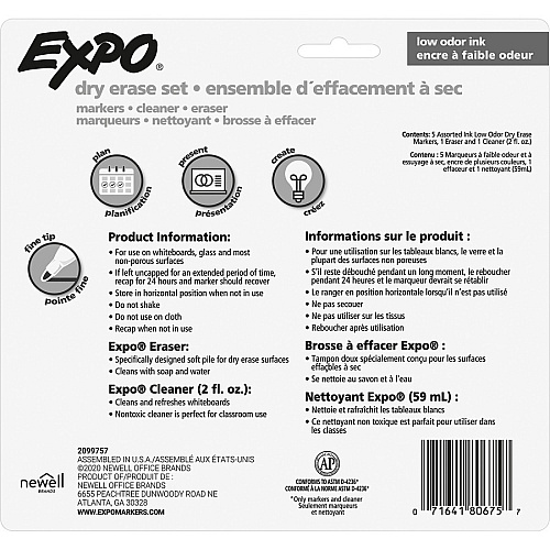 Expo Low-Odor Starter Marker Set Fine Marker Point - Red, Blue, Green, Black Ink - 5 / Set (80675)