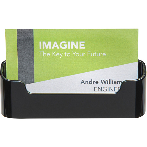 Deflecto Single Business Card Holder 1.8" Height x 3.9" Width x 1.4" Depth - Plastic - Black - 1 Each (90104)