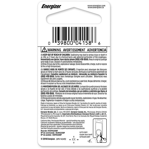 Energizer 1632 Lithium Coin Battery, 1 Pack For Toy, Heart Rate Monitor, Glucose Monitor, Keyless Entry, Game, Keyfob Transmitter, Watch, Remote Control - CR1632 - 130 mAh - 3 V DC - 1 Each (ECR1632BP)