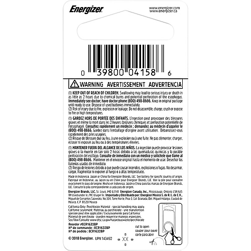 Energizer 1632 Lithium Coin Battery, 1 Pack For Toy, Heart Rate Monitor, Glucose Monitor, Keyless Entry, Game, Keyfob Transmitter, Watch, Remote Control - CR1632 - 130 mAh - 3 V DC - 1 Each (ECR1632BP)
