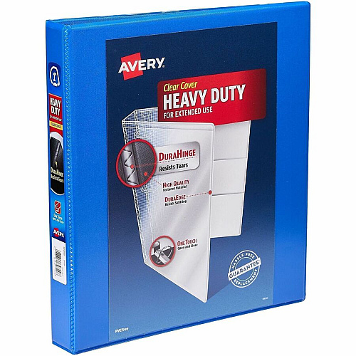 Avery Heavy-Duty View Binder 1" Binder Capacity - Letter - 8 1/2" x 11" Sheet Size - 250 Sheet Capacity - 1 2/5" Spine Width - 3 x 1" Ring - Fastener: Slant Ring - Pocket: 4, Internal - Polypropylene - Black, Pacific Blue, Red, White, Yellow - Adh (79830)