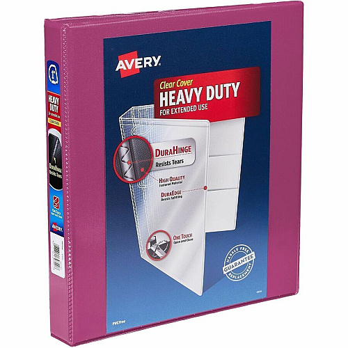 Avery Heavy-Duty View Binder 1" Binder Capacity - Letter - 8 1/2" x 11" Sheet Size - 250 Sheet Capacity - 1 2/5" Spine Width - 3 x 1" Ring - Fastener: Slant Ring - Pocket: 4, Internal - Polypropylene - Black, Pacific Blue, Red, White, Yellow - Adh (79830)