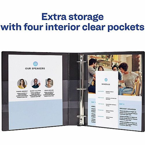 Avery Heavy-Duty View Binder 1" Binder Capacity - Letter - 8 1/2" x 11" Sheet Size - 250 Sheet Capacity - 1 2/5" Spine Width - 3 x 1" Ring - Fastener: Slant Ring - Pocket: 4, Internal - Polypropylene - Black, Pacific Blue, Red, White, Yellow - Adh (79830)