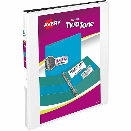 Avery 1/2" Two-Tone View 3-Ring Binder With Pockets 1/2" Binder Capacity - Letter - 8 1/2" x 11" Sheet Size - 135 Sheet Capacity - 45/64" Spine Width - 135 x 0.50" Ring - Fastener: Slant Ring - Pocket: 4, Internal - Polypropylene - Black, Blush, P (17241)