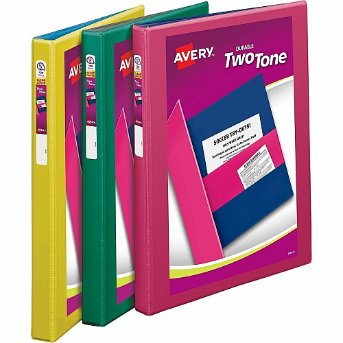 Avery 1/2" Two-Tone View 3-Ring Binder With Pockets 1/2" Binder Capacity - Letter - 8 1/2" x 11" Sheet Size - 135 Sheet Capacity - 45/64" Spine Width - 135 x 0.50" Ring - Fastener: Slant Ring - Pocket: 4, Internal - Polypropylene - Black, Blush, P (17241)