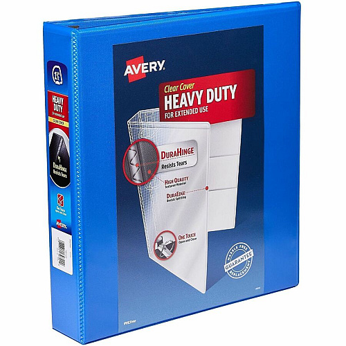 Avery Heavy-Duty View Binder 1 1/2" Binder Capacity - Letter - 8 1/2" x 11" Sheet Size - 375 Sheet Capacity - 2 1/10" Spine Width - 3 x 1.50" Ring - Fastener: Slant Ring - Pocket: 4, Internal - Polypropylene - Black, White, Pacific Blue, Yellow, R (79831)