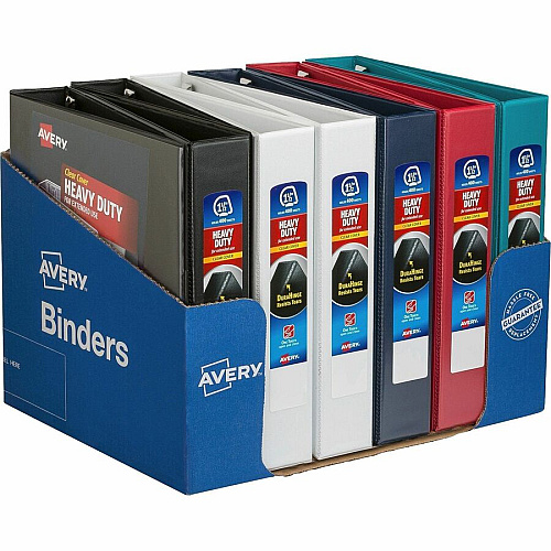 Avery Heavy-Duty View Binder 1 1/2" Binder Capacity - Letter - 8 1/2" x 11" Sheet Size - 375 Sheet Capacity - 2 1/10" Spine Width - 3 x 1.50" Ring - Fastener: Slant Ring - Pocket: 4, Internal - Polypropylene - Black, White, Pacific Blue, Yellow, R (79831)