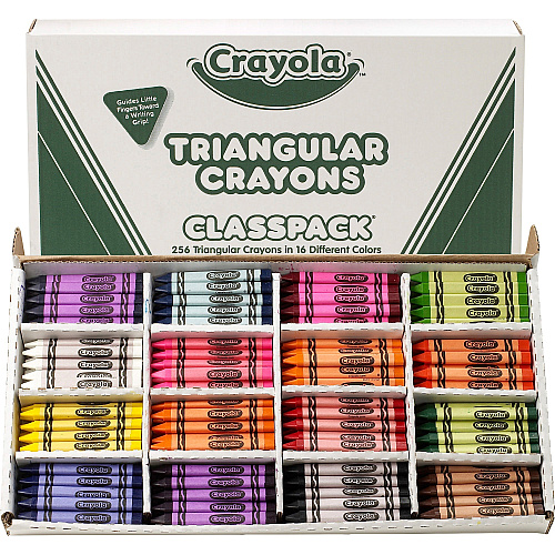 Crayola Triangular Anti-roll Crayons Black, Blue, Blue Violet, Brown, Carnation Pink, Green, Orange, Red, Red Orange, Red Violet, Violet, ... - 256 / Box (528039)