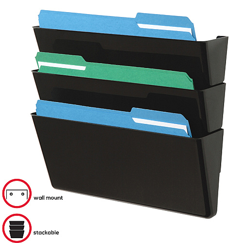 Deflecto Stackable DocuPocket Set 3 Pocket(s) - 7" Height x 13" Width x 4" Depth - Durable - Black - 1 Each (73604)