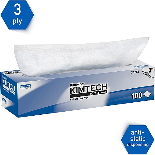 KIMTECH Delicate Task Wipers - Pop-Up Box For Laboratory - Absorbent - White/ - 100 / Box (34743)