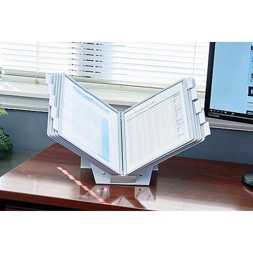DURABLE Desk Reference System with Display Sleeves Desktop - 10 Panels - Support Letter Media - Antimicrobial - Gray - 1 Each (535810)