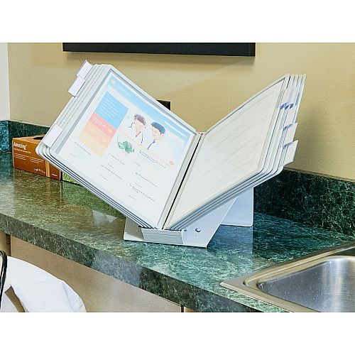 DURABLE Desk Reference System with Display Sleeves Desktop - 10 Panels - Support Letter Media - Antimicrobial - Gray - 1 Each (535810)
