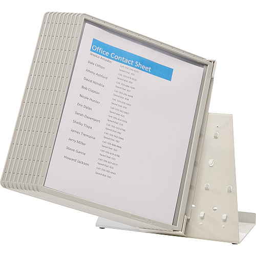 DURABLE Desk Reference System with Display Sleeves Desktop - 10 Panels - Support Letter Media - Antimicrobial - Gray - 1 Each (535810)